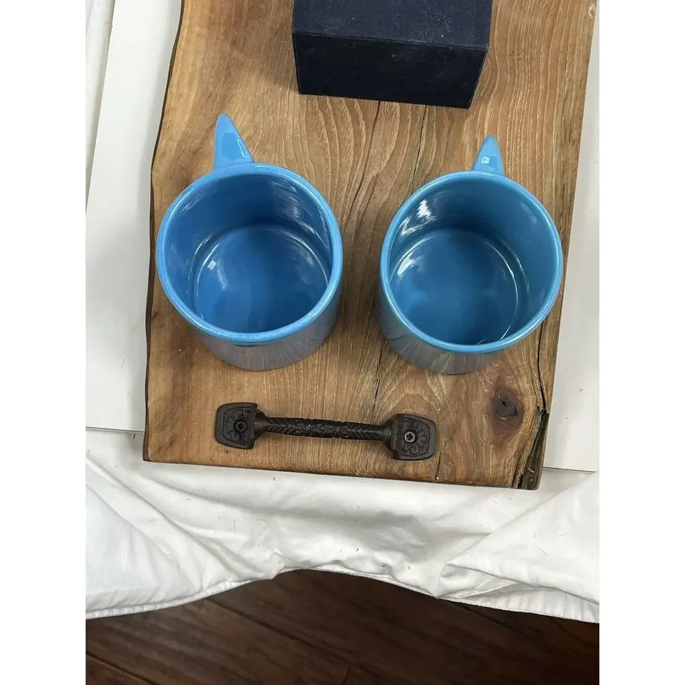 West Elm Guatemalan 2 Bird Cup Coffee Mugs Hand Painted 16 oz Blue ! ☕️🔥